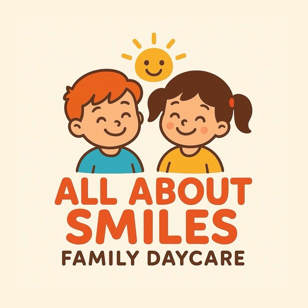 All About Smiles Family Daycare logo — two smiling children under a sunshine